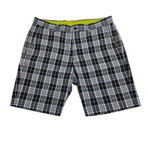 Louis Raphael Golf‎ Size 36 Preppy Black Blue Plaid Flat Front Pockets Shorts